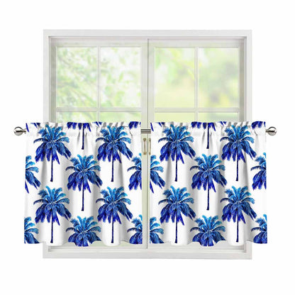 Blue Palm Tree Pattern Print Tier Curtains