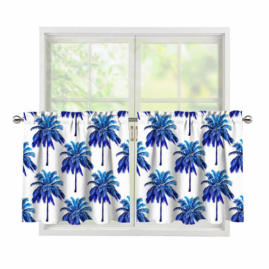Blue Palm Tree Pattern Print Tier Curtains