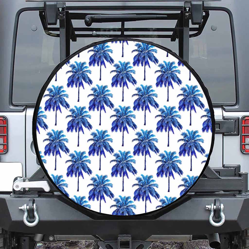 Blue Palm Tree Pattern Print Tire Cover