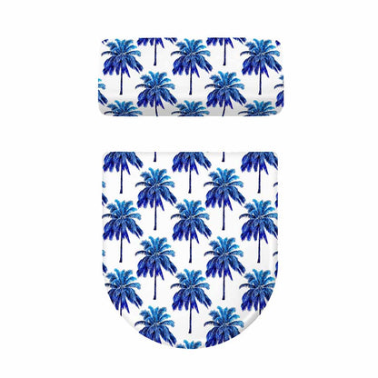 Blue Palm Tree Pattern Print Toilet Lid And Tank Cover Set