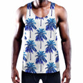 Blue Palm Tree Pattern Print Men's Workout Tank Top
