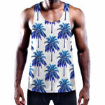 Blue Palm Tree Pattern Print Training Tank Top