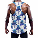 Blue Palm Tree Pattern Print Training Tank Top