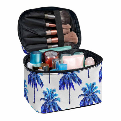 Blue Palm Tree Pattern Print Travel Makeup Bag