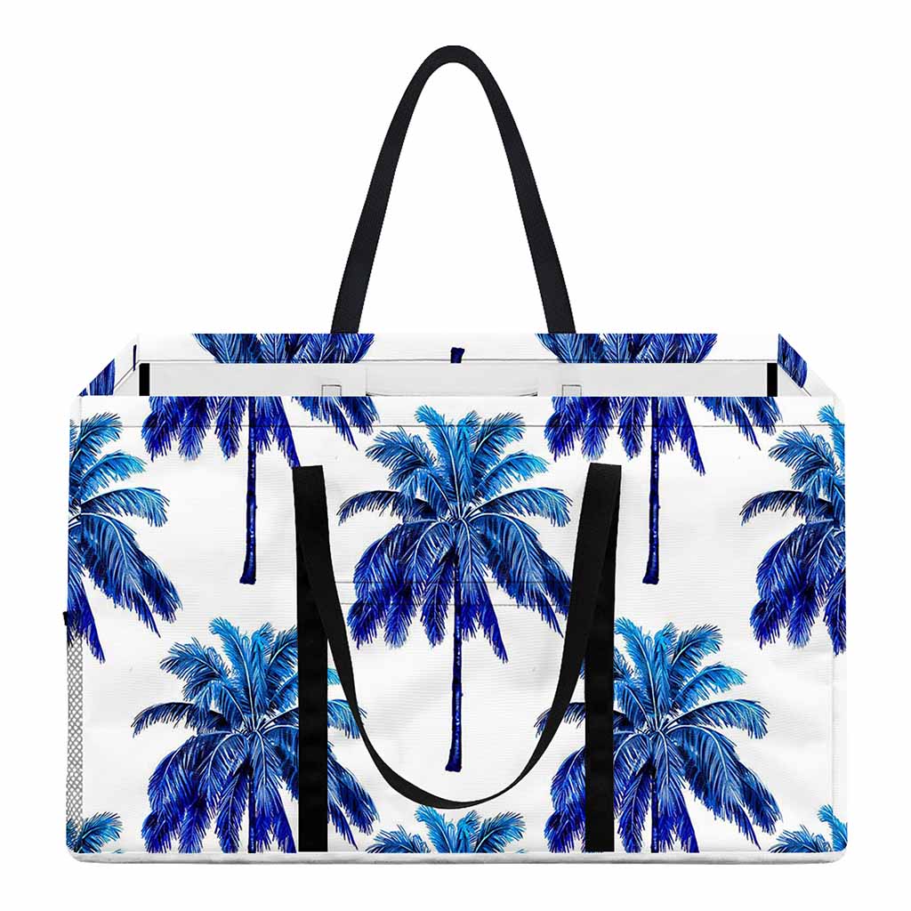 Blue Palm Tree Pattern Print Utility Tote Bag