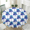 Blue Palm Tree Pattern Print Waterproof Round Tablecloth