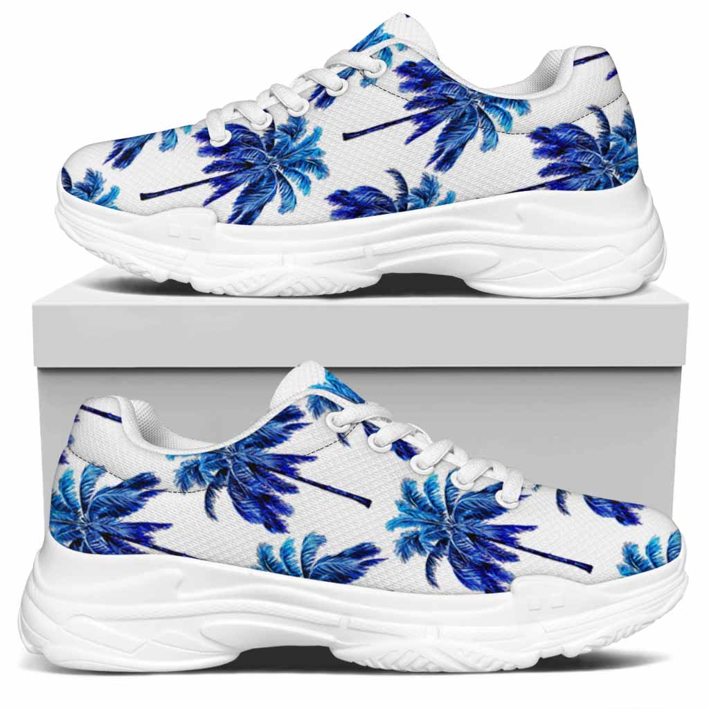 Blue Palm Tree Pattern Print White Chunky Shoes
