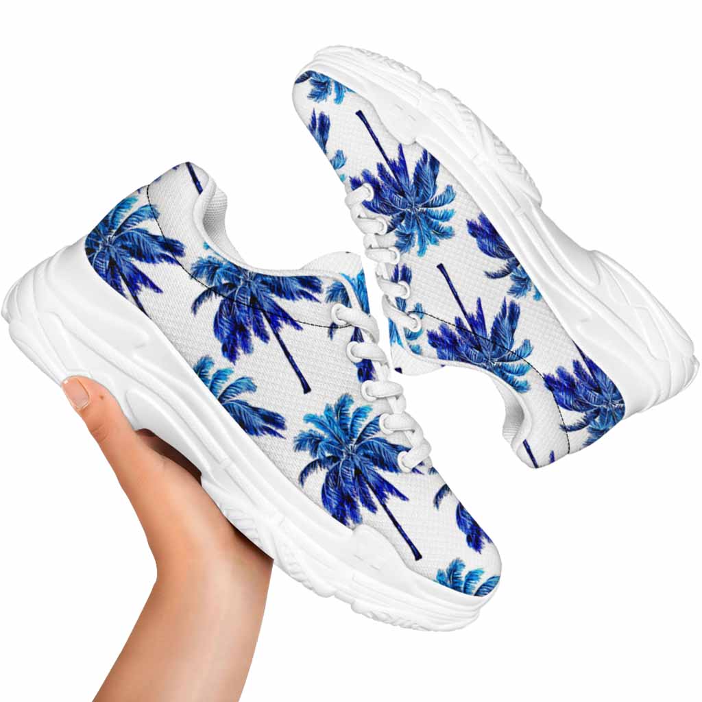 Blue Palm Tree Pattern Print White Chunky Shoes