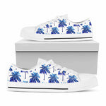 Blue Palm Tree Pattern Print White Low Top Sneakers