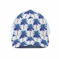 Blue Palm Tree Pattern Print White Mesh Trucker Hat