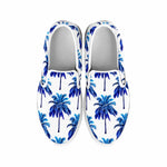 Blue Palm Tree Pattern Print White Slip On Sneakers