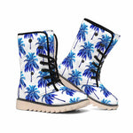 Blue Palm Tree Pattern Print Winter Boots