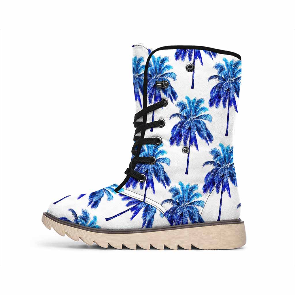 Blue Palm Tree Pattern Print Winter Boots