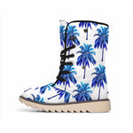 Blue Palm Tree Pattern Print Winter Boots