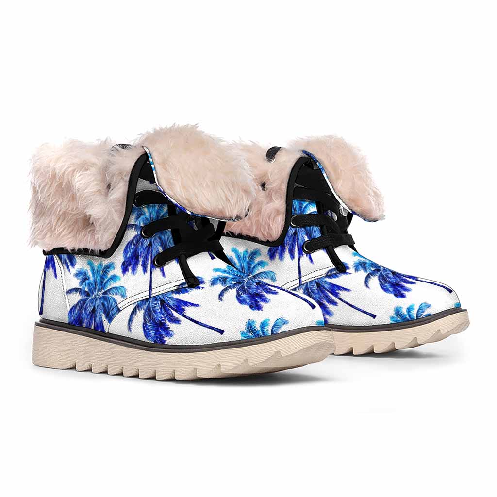 Blue Palm Tree Pattern Print Winter Boots