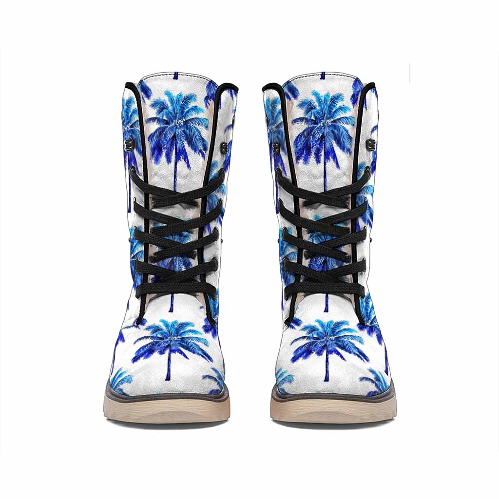 Blue Palm Tree Pattern Print Winter Boots