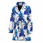 Blue Palm Tree Pattern Print Women's Bathrobe