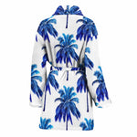 Blue Palm Tree Pattern Print Women's Bathrobe