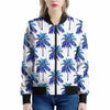 Blue Palm Tree Pattern Print Women's Bomber Jacket