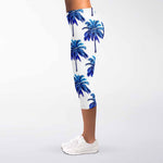 Blue Palm Tree Pattern Print Women's Capri Leggings