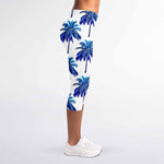 Blue Palm Tree Pattern Print Women's Capri Leggings