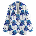 Blue Palm Tree Pattern Print Women's Cotton Blazer