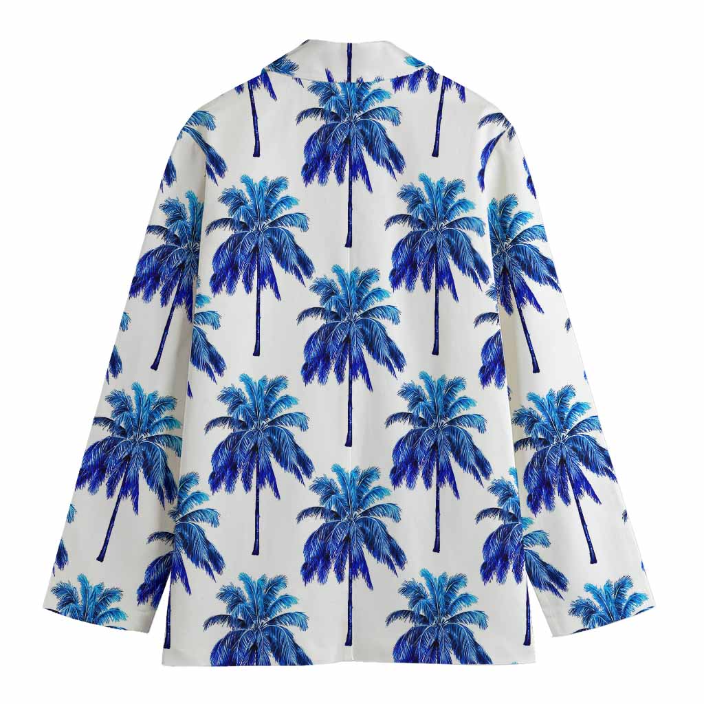 Blue Palm Tree Pattern Print Women's Cotton Blazer