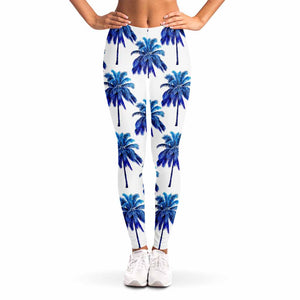 Blue Palm Tree Pattern Print Women's Leggings