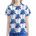 Blue Palm Tree Pattern Print Women's Polo Shirt