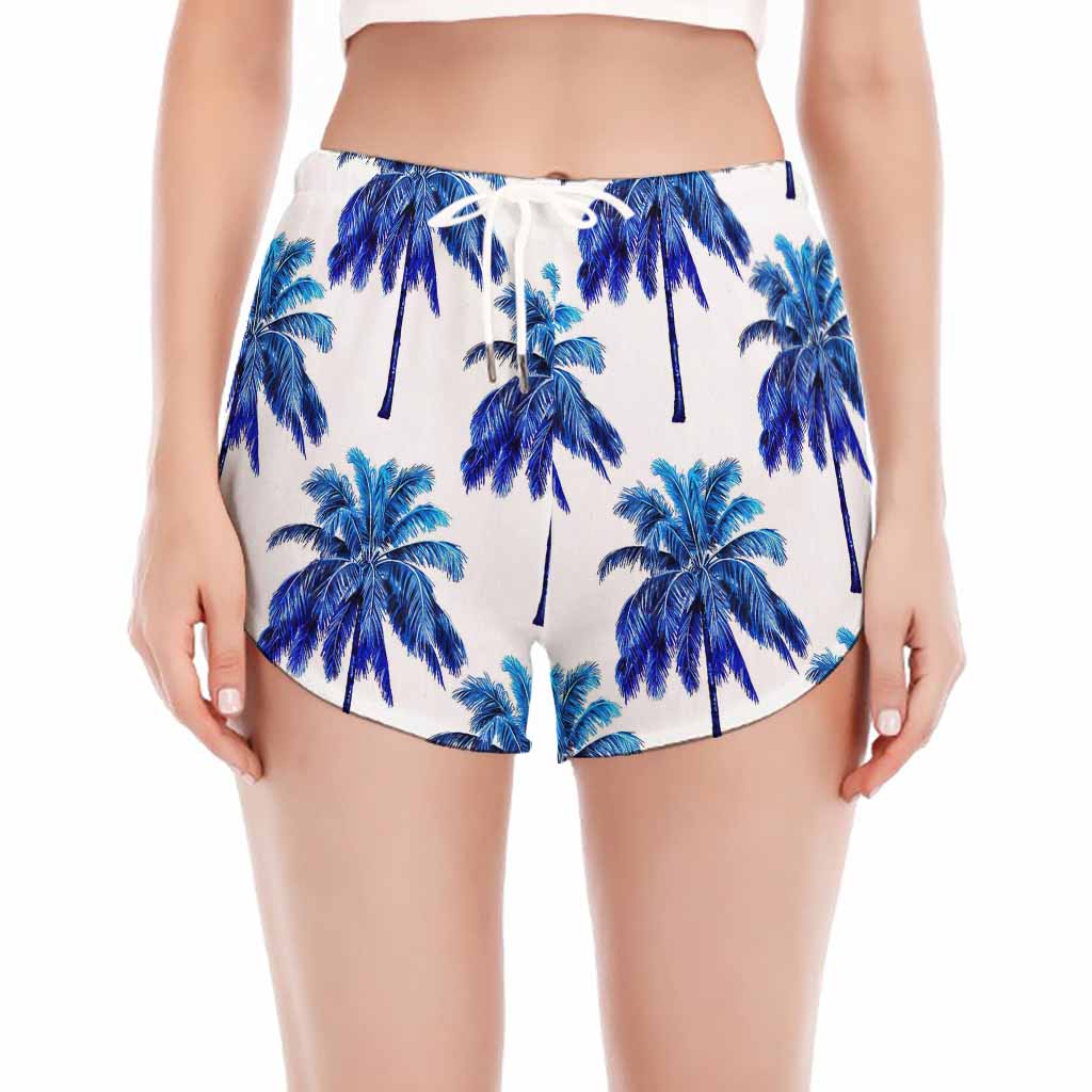 Blue Palm Tree Pattern Print Women's Split Running Shorts