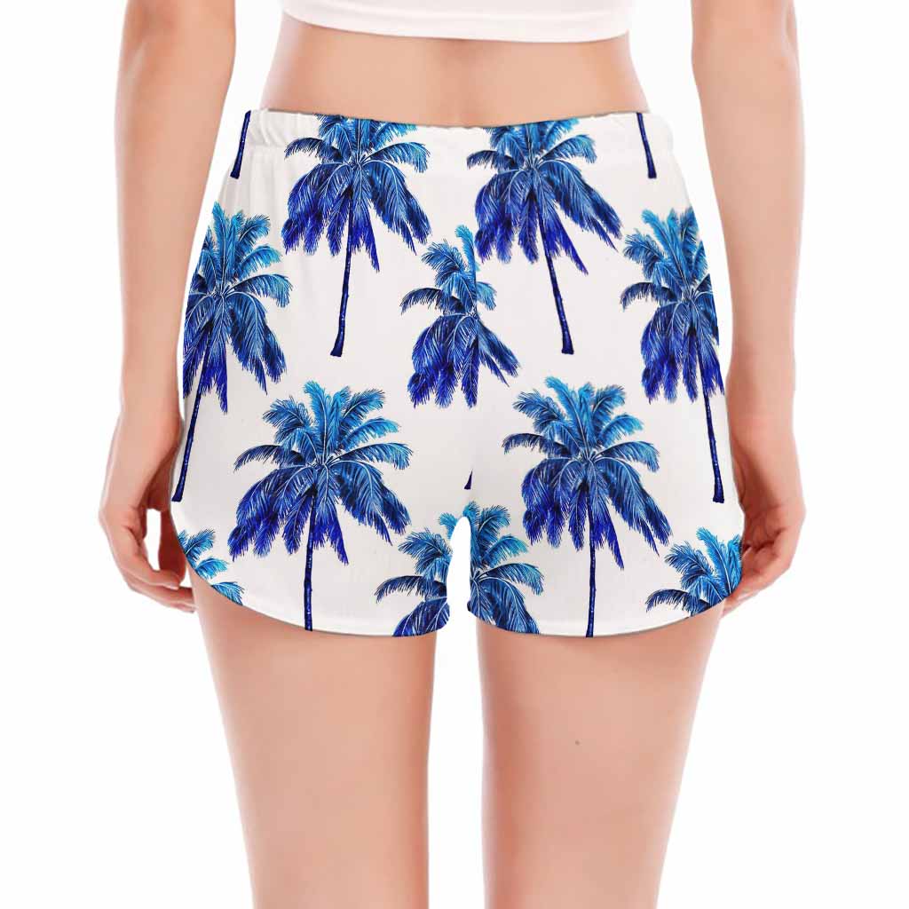 Blue Palm Tree Pattern Print Women's Split Running Shorts