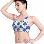 Blue Palm Tree Pattern Print Women's Sports Bra