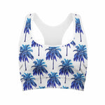 Blue Palm Tree Pattern Print Women's Sports Bra