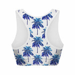 Blue Palm Tree Pattern Print Women's Sports Bra