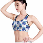 Blue Palm Tree Pattern Print Women's Sports Bra