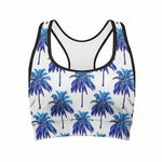 Blue Palm Tree Pattern Print Women's Sports Bra