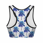 Blue Palm Tree Pattern Print Women's Sports Bra