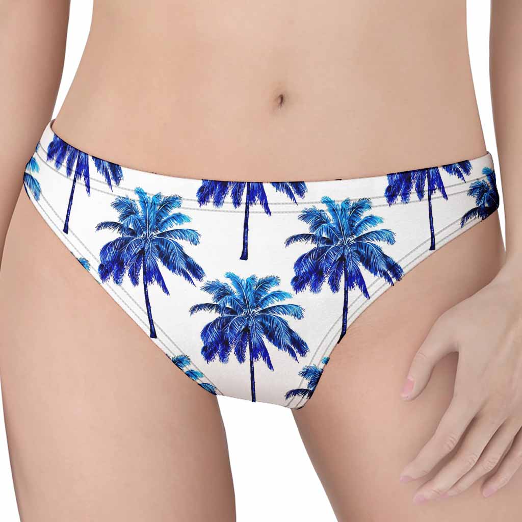 Blue Palm Tree Pattern Print Women's Thong