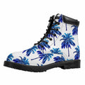 Blue Palm Tree Pattern Print Padded Collar Lace Up Boots