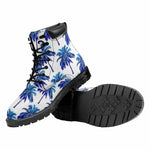 Blue Palm Tree Pattern Print Work Boots