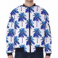 Blue Palm Tree Pattern Print Zip Sleeve Bomber Jacket