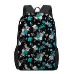 Blue Peony And Grey Rose Floral Print 17 Inch Backpack