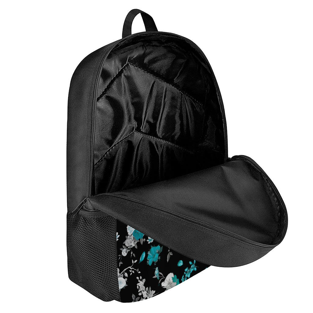 Blue Peony And Grey Rose Floral Print 17 Inch Backpack