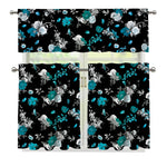 Blue Peony And Grey Rose Floral Print 3 Piece Kitchen Curtains
