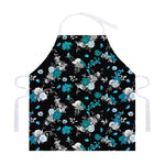 Blue Peony And Grey Rose Floral Print Adjustable Apron