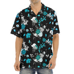 Blue Peony And Grey Rose Floral Print Aloha Shirt