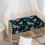 Blue Peony And Grey Rose Floral Print Baby Crib Sheet
