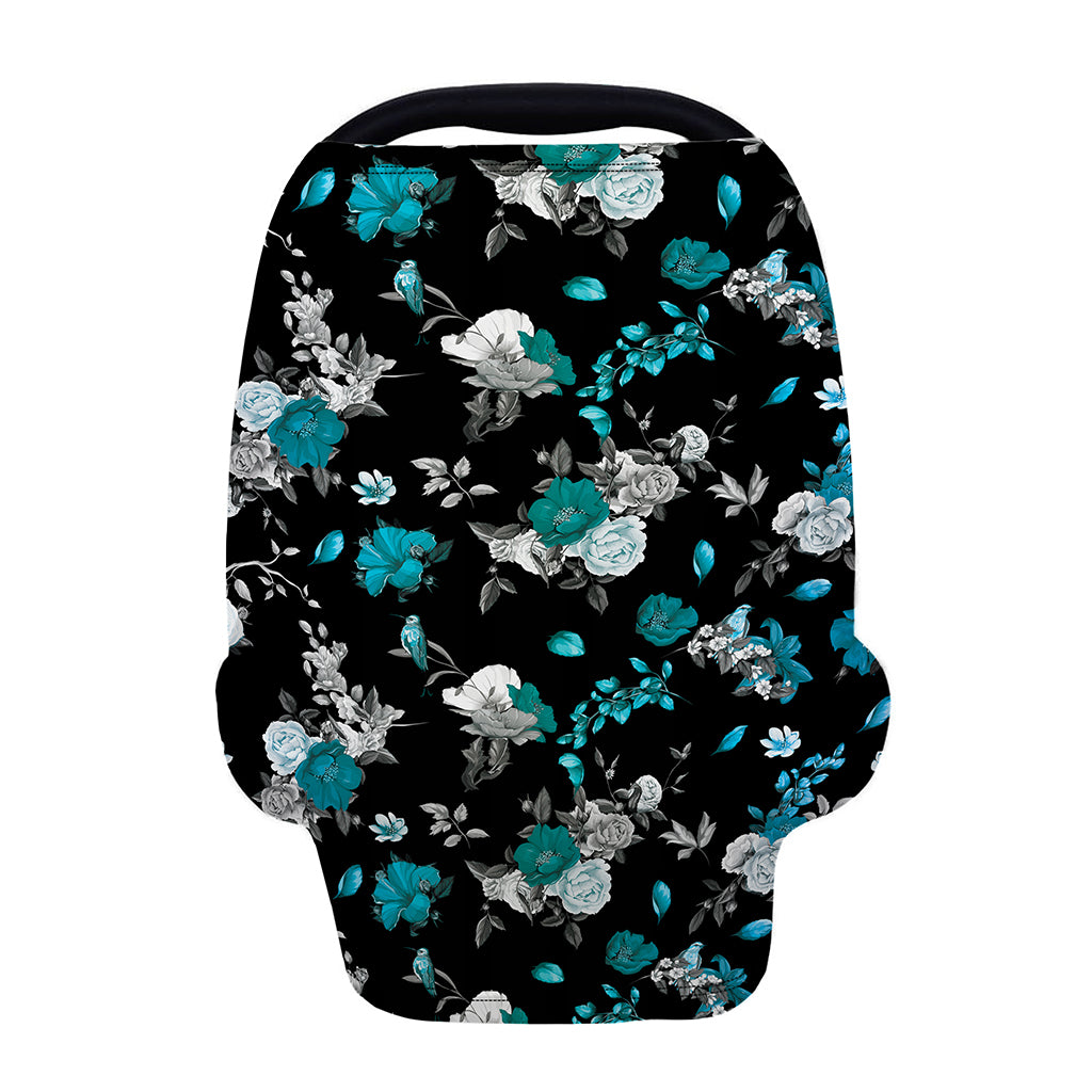 Blue Peony And Grey Rose Floral Print Baby Seat Cover