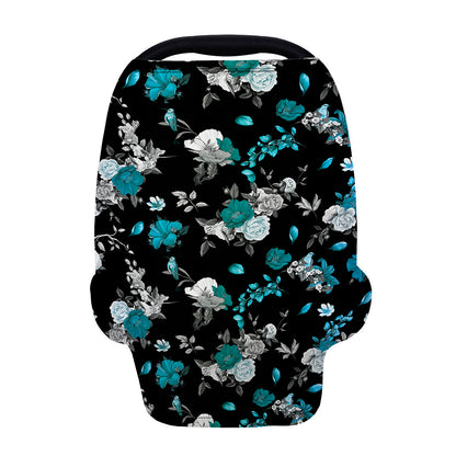 Blue Peony And Grey Rose Floral Print Baby Seat Cover