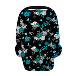 Blue Peony And Grey Rose Floral Print Baby Seat Cover